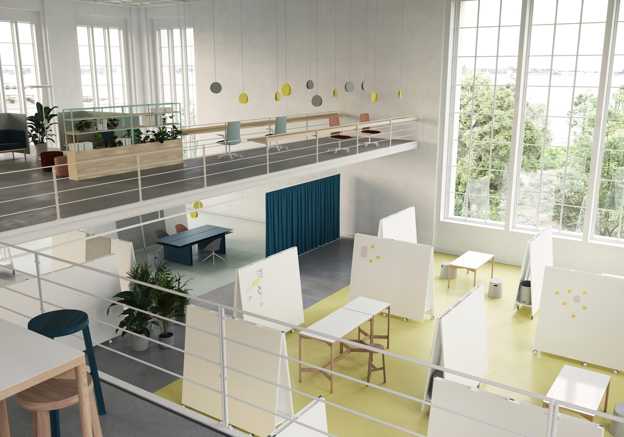 220802-moderner-innovationspace-offener-workshopspace-hocker-mit-moving-walls-whitebaords